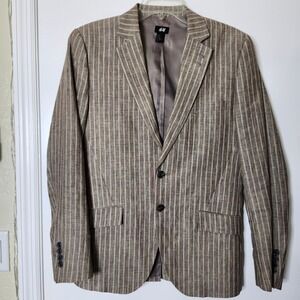 HM Man Brown White Striped 100% Linen Blazer Sport Coat Size 38R Breathable